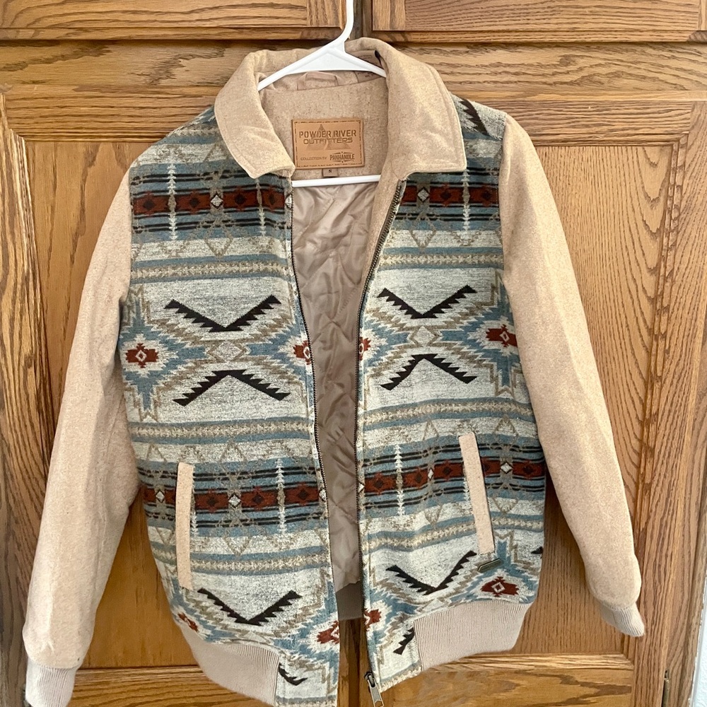 Patterned Jacket with Beige Sleeves